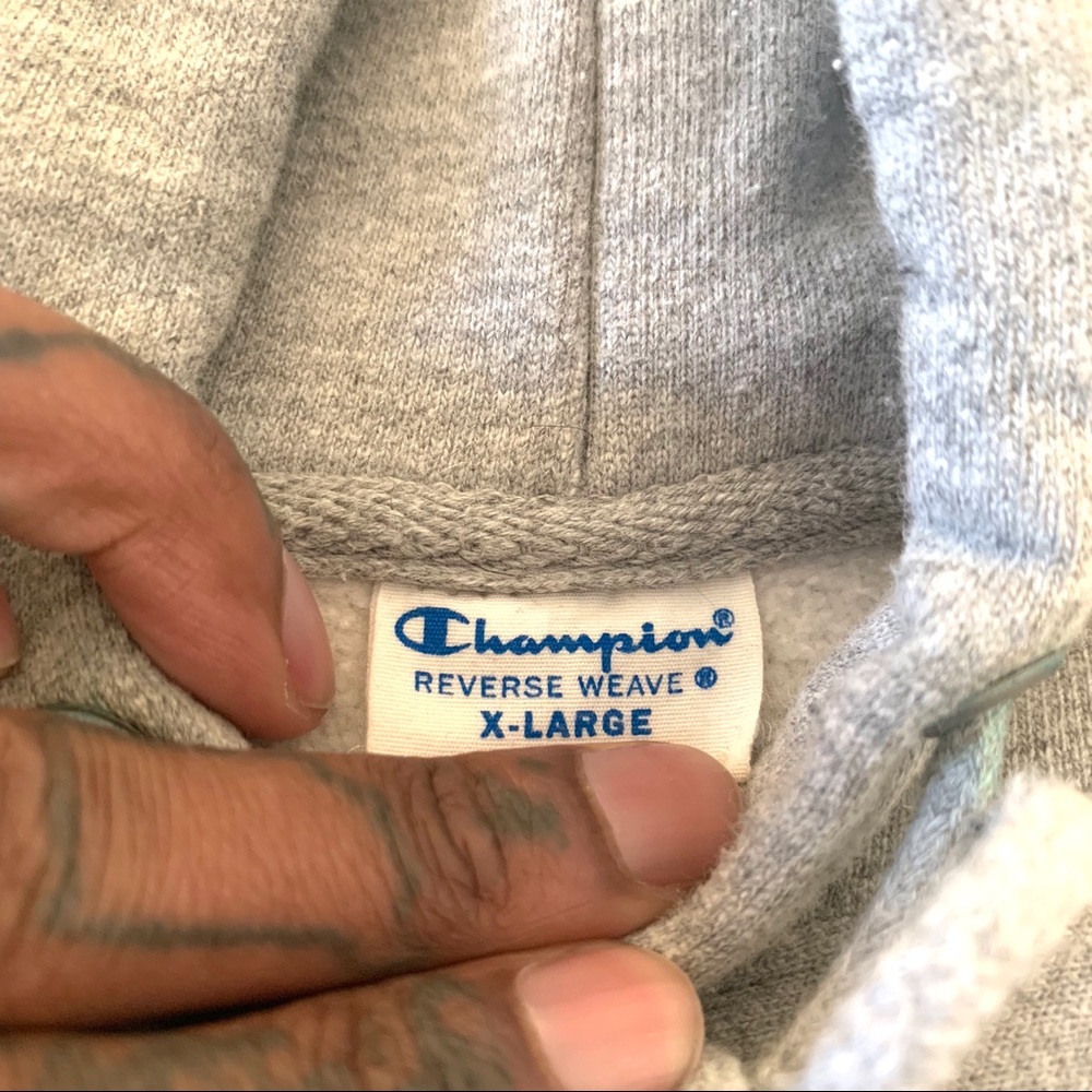 Champion Reverse Weave Logo Script Hoodie-Grey-XL - Picture 4 of 4